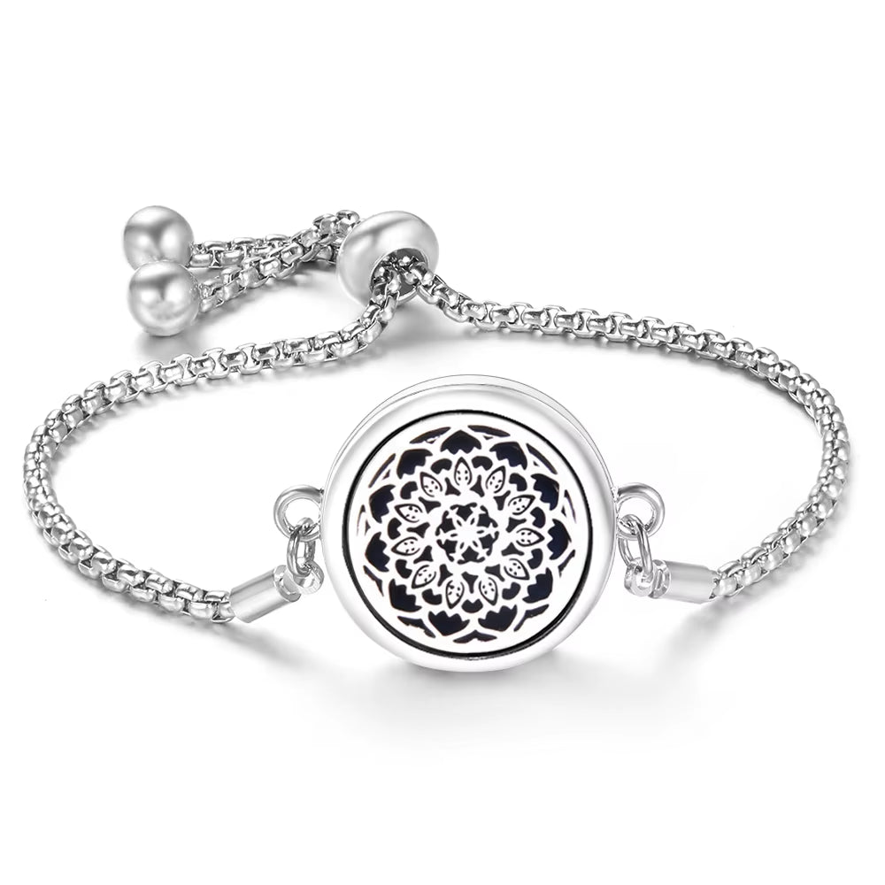 Fashion Tree of Life Aromatherapy Bangle Essential Oil Diffuser Stainless Steel Perfume Locket Bracelet Adjustable Women Jewelry