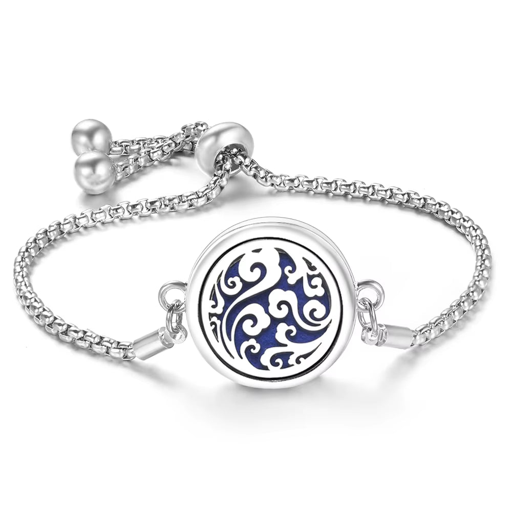 Fashion Tree of Life Aromatherapy Bangle Essential Oil Diffuser Stainless Steel Perfume Locket Bracelet Adjustable Women Jewelry