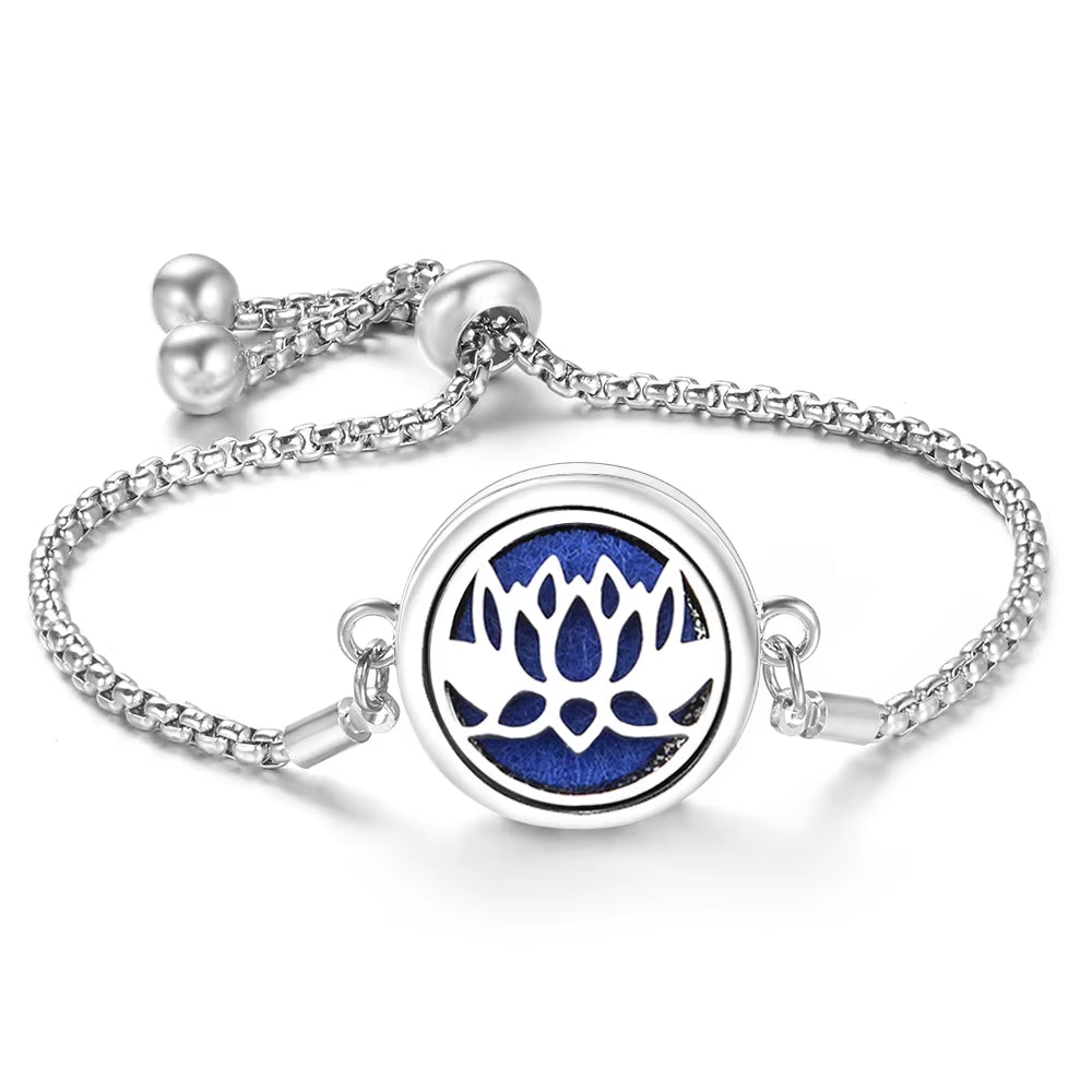 Fashion Tree of Life Aromatherapy Bangle Essential Oil Diffuser Stainless Steel Perfume Locket Bracelet Adjustable Women Jewelry